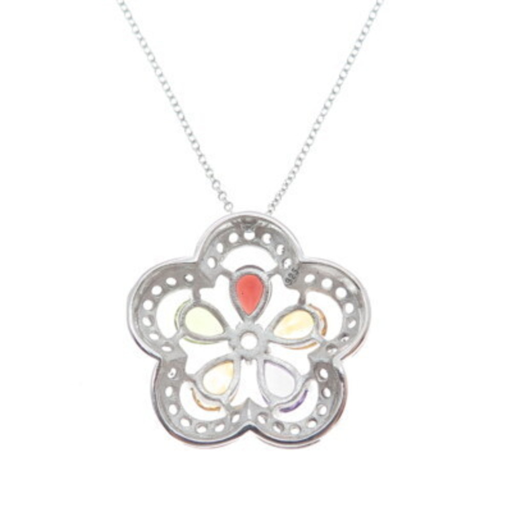 925 Sterling Silver Topaz Garnet Amethyst Citrine Peridot Flower Necklace 16-18" - Picture 5 of 6